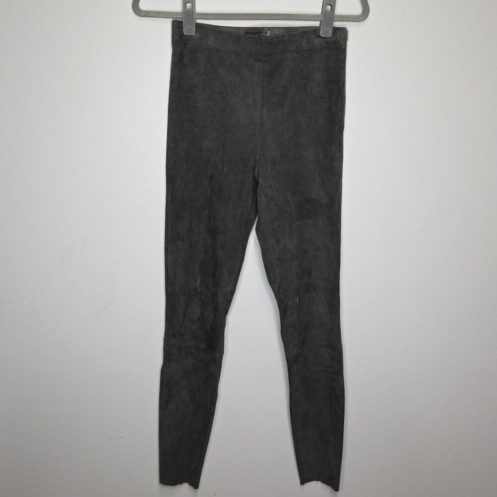 Alice + Olivia Women’s Sz 6 Side Zip Lamb Leather Skinny Low-Rise Pant Green EUC